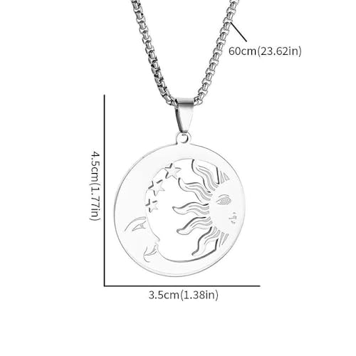 Sun Moon Star Hollow Pendant Box Chain Necklace for Women | Hollow sun moon star design represents companionship, smooth polished, versatile daily jewelry for women - color: silvery