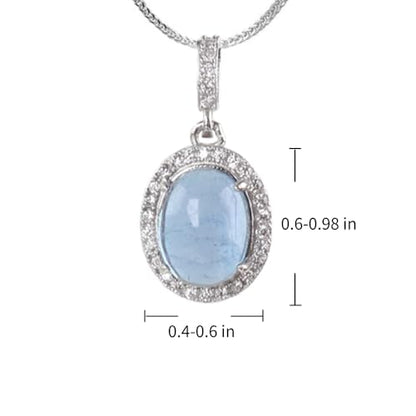 iSTONE 925 Sterling Silver Natural Crytral for Womens Pendant Necklace, Gemstone Birthstone with 17.8" Silver Chain Ladies - color: Oval Aquamarine
