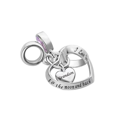 Interlocking Love Heart Dangle Charm fits Pandora Charms Bracelets with Pink Birthstone Cubic Zirconia I Love You to the Moon and Back - style: I Love You to the moon and back Grandson