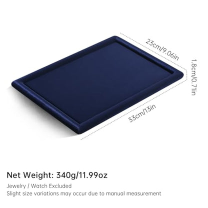Velvet Jewelry Display Tray for Ring Earrings Necklace Bracelet Flat Tray - color: Blue, size: 12.99 × 9.06 in