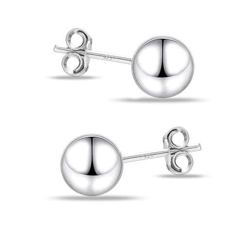 Charmsy 925 Sterling Silver Ball Post Stud Earrings for Women | Round Hammered Lightweight Disco Classic Ball Stud Earring for Women Teen | Sizes 3mm-11mm - style: 6mm-Classic