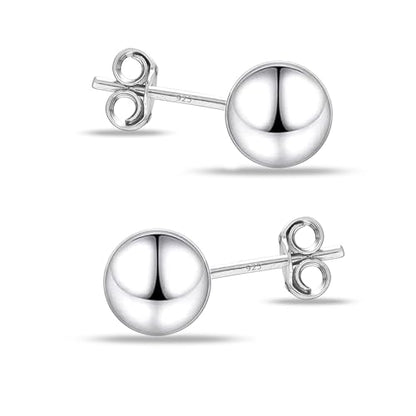 Charmsy 925 Sterling Silver Ball Post Stud Earrings for Women | Round Hammered Lightweight Disco Classic Ball Stud Earring for Women Teen | Sizes 3mm-11mm - style: 6mm-Classic