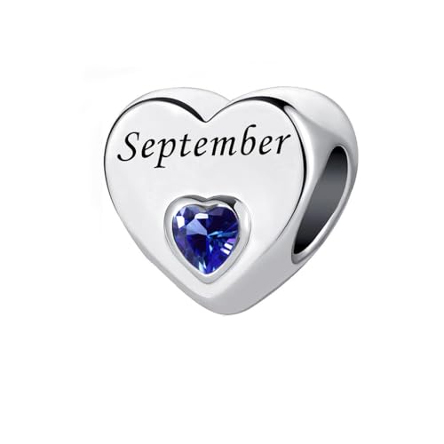 January-December 12 Months Colors Birthstone Crystal Happy Birthday Heart Charms For Charm Bracelets Necklace - color: September