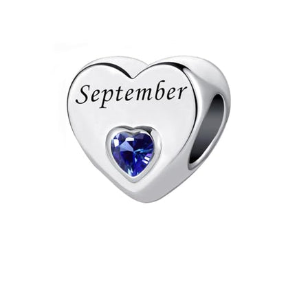 January-December 12 Months Colors Birthstone Crystal Happy Birthday Heart Charms For Charm Bracelets Necklace - color: September