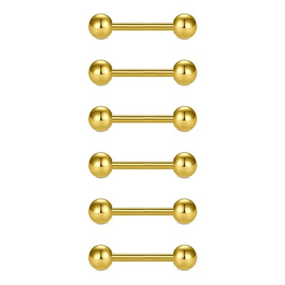 VCMART 12mm-18mm 14G Tongue Rings Nipple Straight Barbells Surgical Steel Body Piercing Jewelry - style: Style D -6pcs, gold