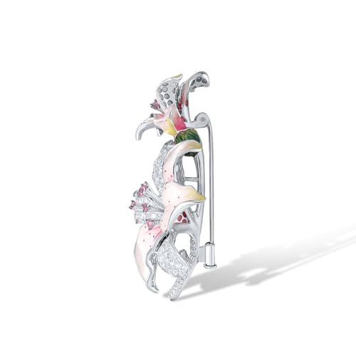 Santuzza 925 Sterling Silver Enamel Brooch Pin for Women - color: [D]Lily