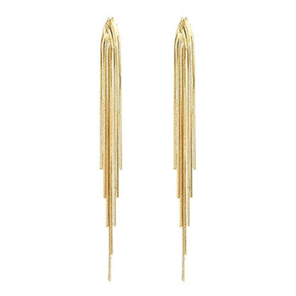 14k Gold Long Tassels Chain Dangle Drop Earrings for Women Black Silver Punk Sleek Metal Chain Earrings Wedding Bridesmaid Jewelry - color: Gold 02