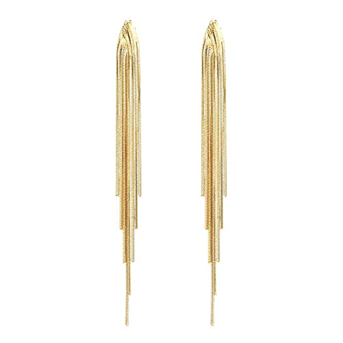 14k Gold Long Tassels Chain Dangle Drop Earrings for Women Black Silver Punk Sleek Metal Chain Earrings Wedding Bridesmaid Jewelry - color: Gold 02