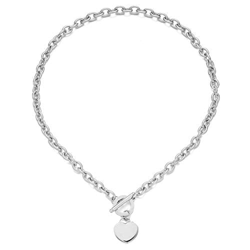 WangGao Elegent Love Stainless Steel Link Chain Blank Heart Charms Necklace for Women Toggle Clasp Closure - color: Silver, size: 23.5inches