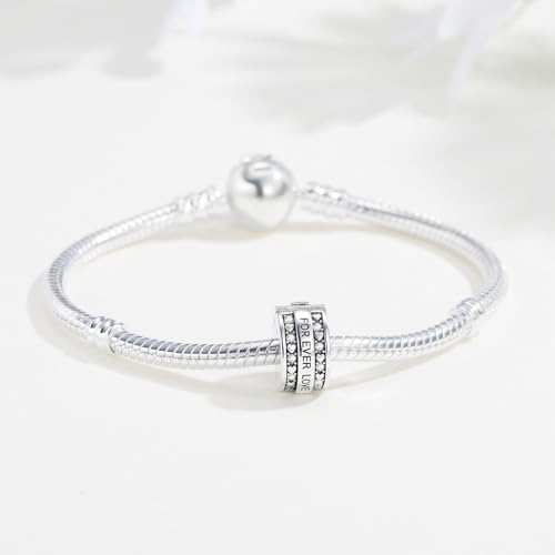 KEQ Clip Spacer Charm for Bracelet 925 Silver Pave Cubic Zirconia Clip Lock Stopper Bead Spacer For Women Bracelets Stopper Birthday Gifts European Openable Beads 2pcs - color: LOVE FOREVER