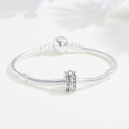 KEQ Clip Spacer Charm for Bracelet 925 Silver Pave Cubic Zirconia Clip Lock Stopper Bead Spacer For Women Bracelets Stopper Birthday Gifts European Openable Beads 2pcs - color: LOVE FOREVER