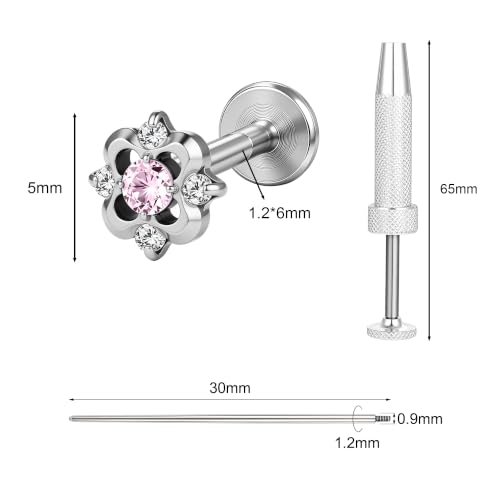 G23 Titanium Gold Filled 16G Cartilage Earring, 6mm 8mm - color: Floret, Silver, size: 6MM
