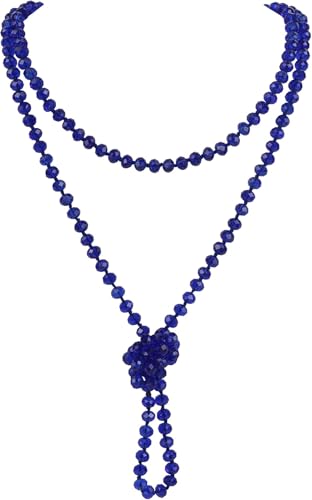 Firstmeet Fashion Beads Rope Knot Long Beaded Necklace Versatile 60" Strand Costume Jewelry for Women - color: Dazzling Blue