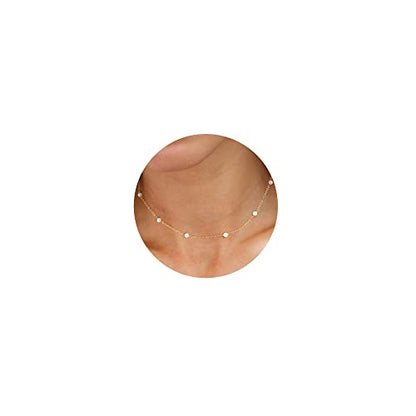 CHESKY 14K Gold Plated Silver Dainty Satellite Choker Necklace for Women | Layered Beaded Chain Necklace, Thin Choker Jewelry, Dainty Gold necklace, Minimalist Trendy Jewelry, Daily Gift for Women - style: Gold pearl