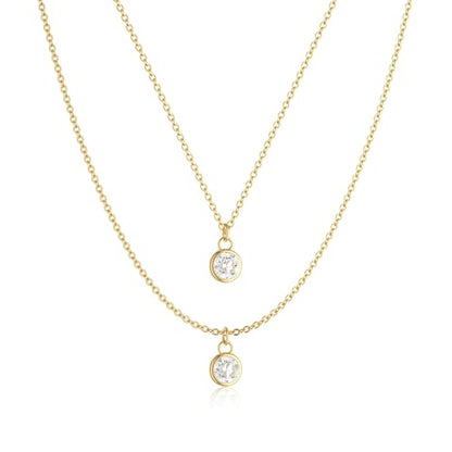 NECOCY Layered Gold Necklaces for Women Dainty Chokers Necklace Silmple Stackable Cubic Zirconia Necklace Non Tarnish Vacation Jewelry Trendy Gifts for Women - style: layered bead cz