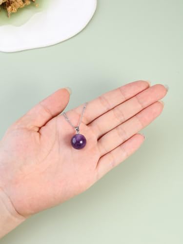 Jovivi Amethyst Obsidian Healing Crystals Ball Necklace for Women Men | 14mm Natural Stone Round Ball Bead Necklace Handmade Gemstone Pendant Protection Crystals Birthstone Jewelry - color: Amethyst
