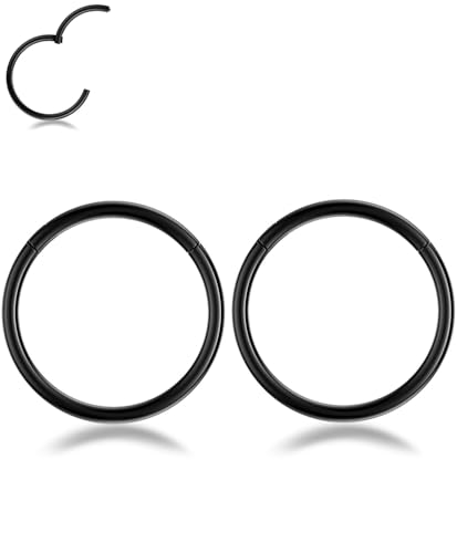 AMASIS Nose Rings and Nose Studs Set, Stainless Steel Hinged Nose Hoops and CZ Studs, Select Sizes and Styles for Nostril Septum Cartilage Piercing Jewelry - color: Black, size: 2-Piece Hoops,16Gauge,9mm