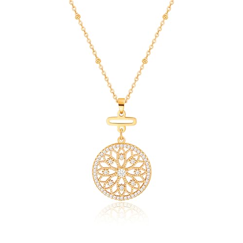 Aobei Pearl 18K Gold Plated Pendant Necklace for Women Dainty Gold Chain Choker Love Heart Disc Coin Pearl Cross Toggle Jewelry - style: Mandala