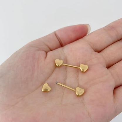 14G Minimalist Heart Nipple Rings Stainless Steel Love Hearts Nipplerings Straight Tongue Rings Barbell Bar Piercing Body Jewelry for Women - color: Gold