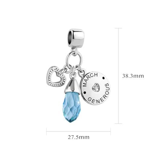 Women Charm for Bracelets Love Heart Dangle Silver Clear CZ Beads Birthstone Bracelet Charms for Daughter Women Wife, Blue Pink Clear - style: MARCH