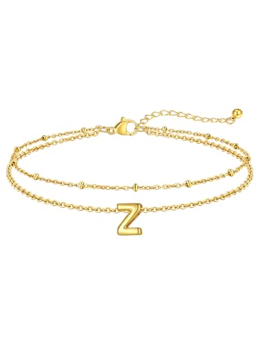 FaithHeart Initial Ankle Bracelets for Women, Waterproof 14k Gold Plated Initial Anklets Non Tarnish Stainless Steel Cute Layered Anklet Summer Beach Jewelry - color: Gold, size: Initial Z