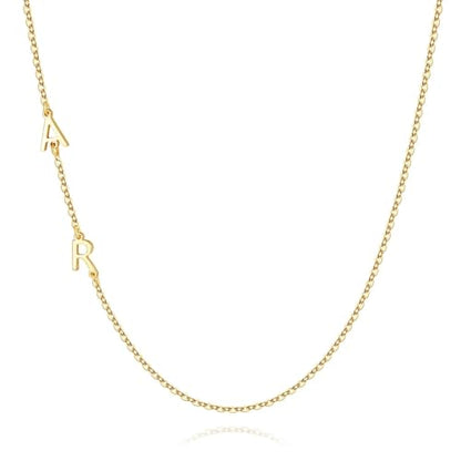 M MOOHAM Sideways Two Initial Necklaces for Women Girls Birthday Gifts | Dainty 14K Gold-Plated, Custom Initial Necklace, Letter Necklace Jewelry, Birthday Gifts for Women Wife Mom Sister Friends - color: initial A & initial R