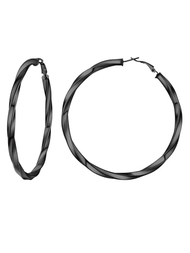 PROSTEEL Chunky Hoop Earrings for Women 14K Gold Plated/Black/Silver | 20/30/40/50/60/70/80mm Stainless Steel Thick Big Round Hoop with Waterproof and Non Tarnish Trendy Jewelry with Gift Box - color: 4. Black, size: 80MM