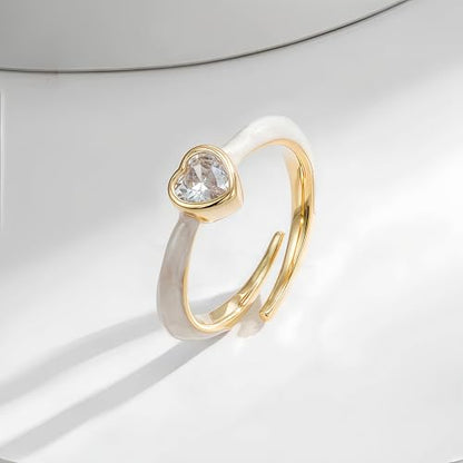 Mettclasi Women's 14K Gold Plated Stackable Ring Crystal Inlaid Dainty Trendy Cute Adjustable Open Twist Rings Jewelry Gifts - style: Heart