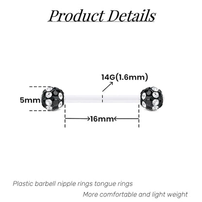 FECTAS Plastic Nipple Rings Tongue Piercing Retainer Barbell 14g for Women Surgery 12/14/16/18mm - style: D-12pcs-16MM