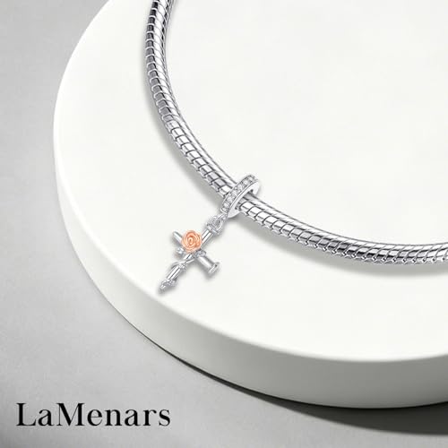 LaMenars 925 Sterling Silver Charms for Pandora Bracelets & Necklaces | Bead Charms Birthday Holiday Jewelry Gifts For Women - color: Cross Flower Dangle