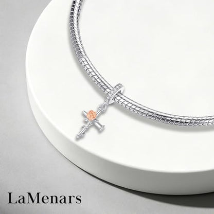 LaMenars 925 Sterling Silver Charms for Pandora Bracelets & Necklaces | Bead Charms Birthday Holiday Jewelry Gifts For Women - color: Cross Flower Dangle