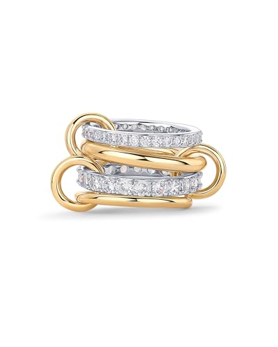 PAVOI 14K Gold Plated Interlocked Stackable Rings for Women - Statement Mixed Metals Multi Ring Stack - Cubic Zirconia Two-Toned Connected Bands Stacking Jewelry - style: Thick Bands & CZ - Two Toned