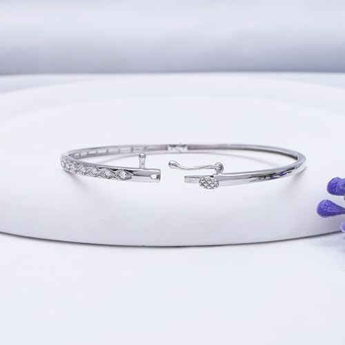 Classic Plain Design & 7 inch Bangle Bracelet for Women | Metal: Sterling Silver|Stone: Moissanite - color: Diamond Chevron