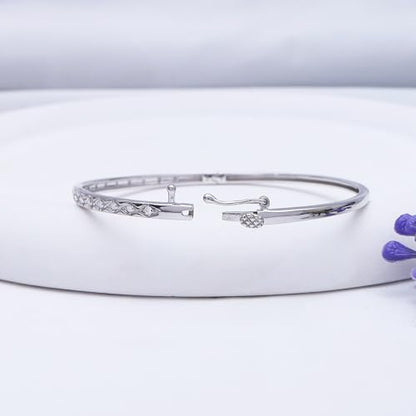Classic Plain Design & 7 inch Bangle Bracelet for Women | Metal: Sterling Silver|Stone: Moissanite - color: Diamond Chevron