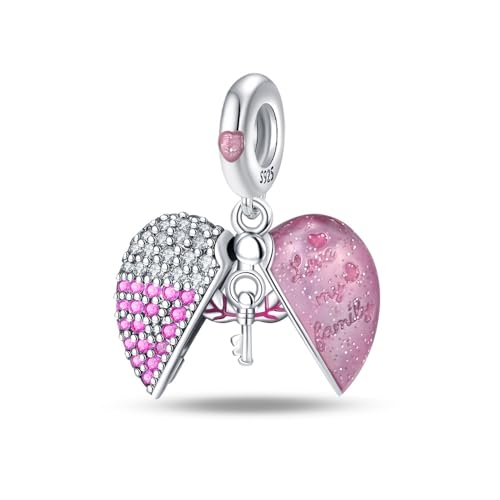 LNQOBU 925 Sterling Silver Charms for Bracelets Dangle Pendant fit Pandora Bracelets or Necklaces Jewelry Woman Gift Beads Charm (With one Spacer Beads) - style: Family Heart Lock Pendant Charm