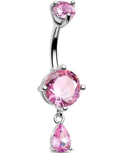Belly Button Ring Dangle Belly Rings 316L Surgical Steel Belly Button Piercing Jewelry Teardrop Navel Ring for Women - color: Silver-PKCZ-10mm