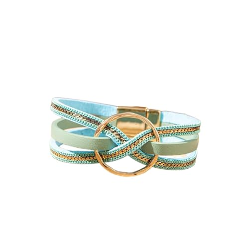 xuzhiyuan Bohemian Leather Cuff Bracelet Multi-Layer Wrap with Circle Accent Bracelet Boho Braided Bracelet Jewelry Gift for Women - color: Green