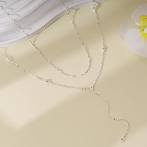 Gold Necklace for Women, Dainty Long Necklace 14k Gold Plated Lariat Long Necklaces for Women Trendy Simple Statement Drop Necklace Fashion Body Chain Prom Jewelry Gold Accessories - color: 8-Silver
