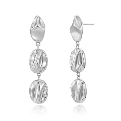 Gold Dangle Earrings for Women,Chunky 14K Gold Plated Drop Dangle Stud Earrings Long Statement Hammered Earring Hypoallergenic Jewelry for Women Gifts - style: Irregular Hammered-Silver