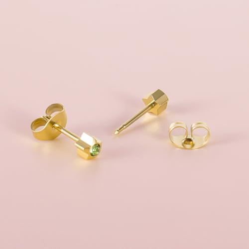 12 Pairs Surgical Stainless Steel Cubic Zirconia Birthstone Stud Earrings Heart Star Round Multicolors Stud Earrings Set for Women - style: Gold star 4mm