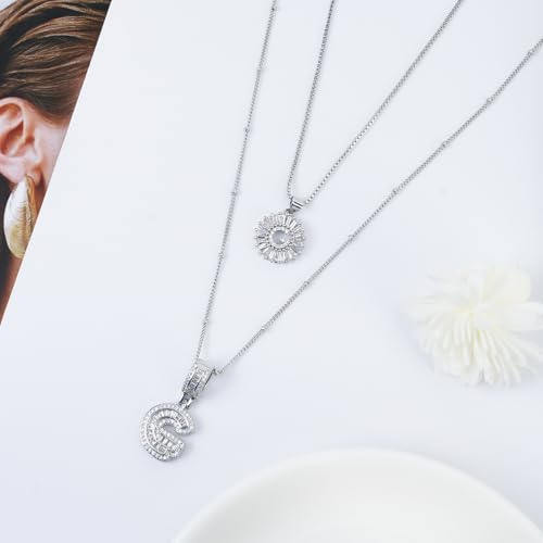 14K Gold Plated Alphabet Necklace Cubic Zirconia Letter Pendant, Personalized Name Jewelry Gift for Women, Customizable A-Z, Birthday/Mothers Day Gifts for Womens - color: White Gold, style: Style-G