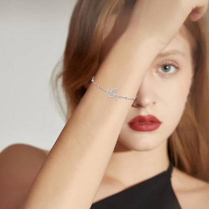 POPLYKE Bracelet for Women 925 Sterling Silver Dove/Hummingbird/Cat Animal Bracelet Jewelry Gifts for Mother Daughter Sister Grandma - style: Dove
