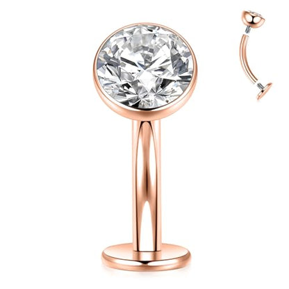 G23 Titanium Belly Jewelry 14G Flat Bottom Floating Belly Button Rings Curved Belly Barbell Navel Ring Belly Piercing 8/10/12/14mm Navel Rings Belly Piercings Jewelry for Women - color: Style1:Rose Gold+Clear CZ