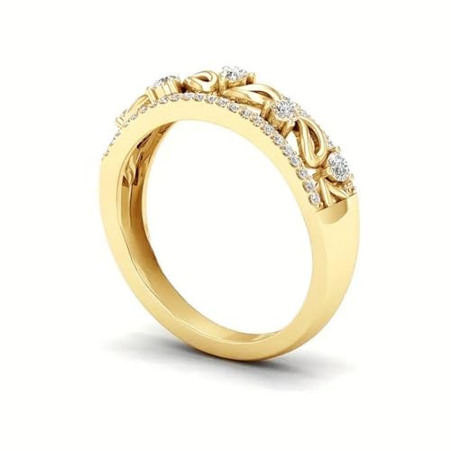 Teardrop Double Row Ring for Women,Gold Plated Micro Pavé Cubic Zirconia,Minimalist Office Stackable Band - color: Gold