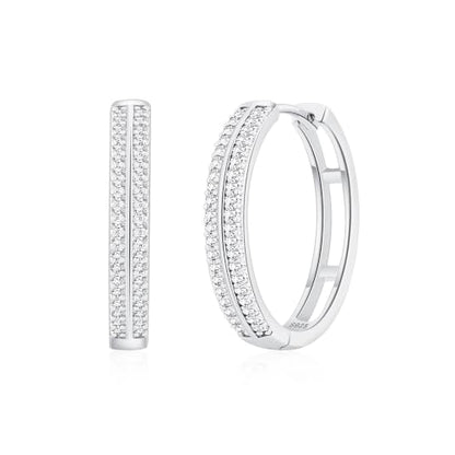 RANKEEF Small Rhinestone Hoop Earrings 925 Silver Everyday Cartilage Hoops Hypoallergenic Dainty 14K Gold Plated Huggie Sparkle Double Row Cubic Zirconia Hoop Earrings 10/15/20/25mm - color: Silver, size: 25mm