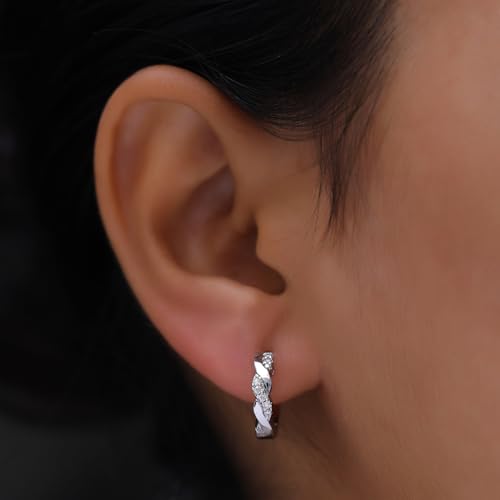 Twisted Hoop Earrings for Women 1/10 Carat (ctw) Round Lab Created Moissanite Hoop Earriings in 18K Gold Plated Jewelry for Her (0.10 ctw) - color: White Gold