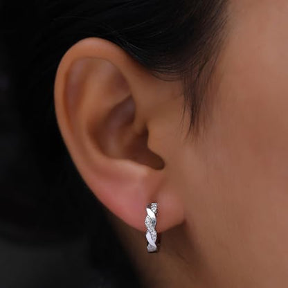 Twisted Hoop Earrings for Women 1/10 Carat (ctw) Round Lab Created Moissanite Hoop Earriings in 18K Gold Plated Jewelry for Her (0.10 ctw) - color: White Gold