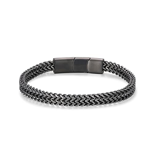 Mens Bracelet-Stainless Steel Magnetic Clasp Franco Chain Bracelets for Men - color: B-black