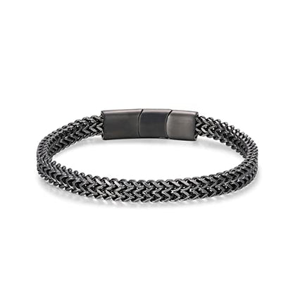 Mens Bracelet-Stainless Steel Magnetic Clasp Franco Chain Bracelets for Men - color: B-black