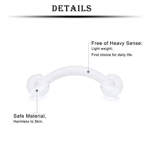 16G Clear Plastic Curved Barbells Eyebrow Ring Snake Eyes Tongue Rings Acrylic Bioflex Cartilage Helix Tragus Earrings Nipple Belly Lip Ring Piercing Retainer Length 6mm 8mm 10mm 12mm 36pcs - color: 36Pcs 16G 8mm